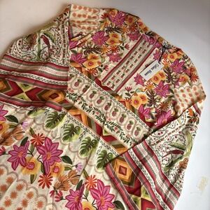 Celina Moon Pineapple Parrot Bell Sleeve Boho Tunic Mini Dress Pockets MEDIUM